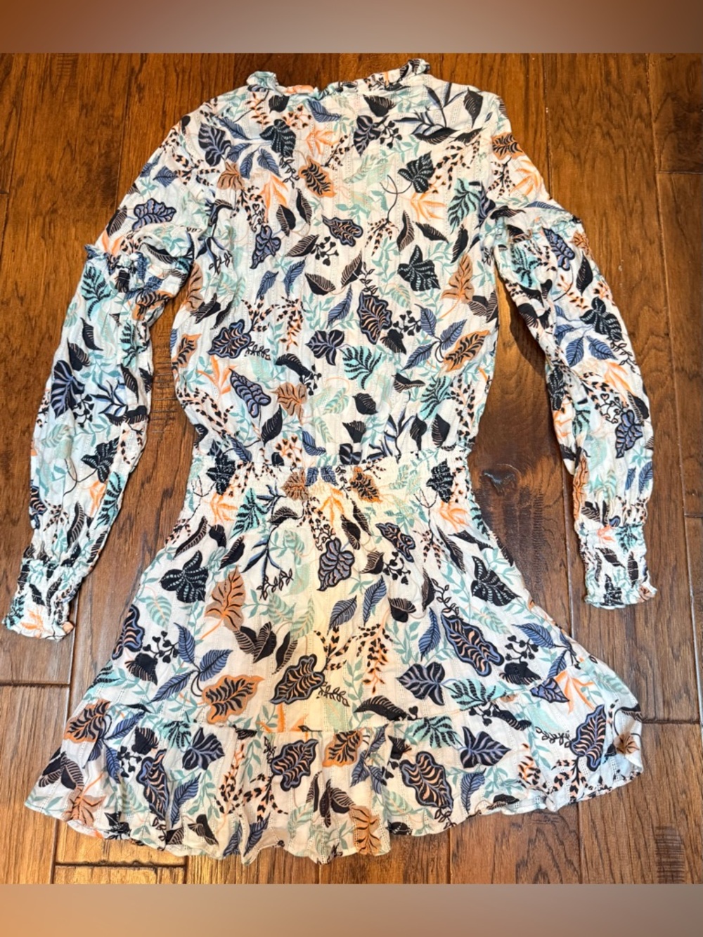 Parker Floral Mini Dress Small Boho Festival Long Sleeve Ruffle Hem Cotton Lined - Picture 5 of 16